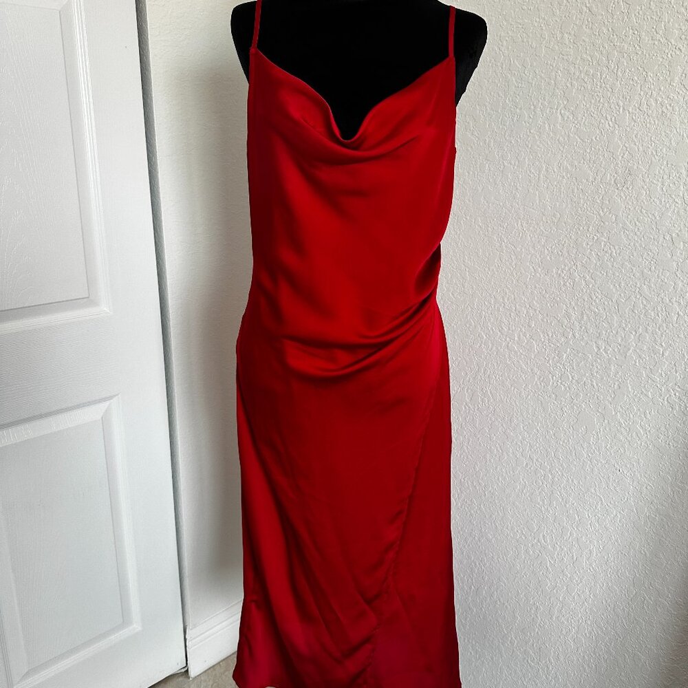 Lulus Wine Red Cowl Neck Midi Dress Size L